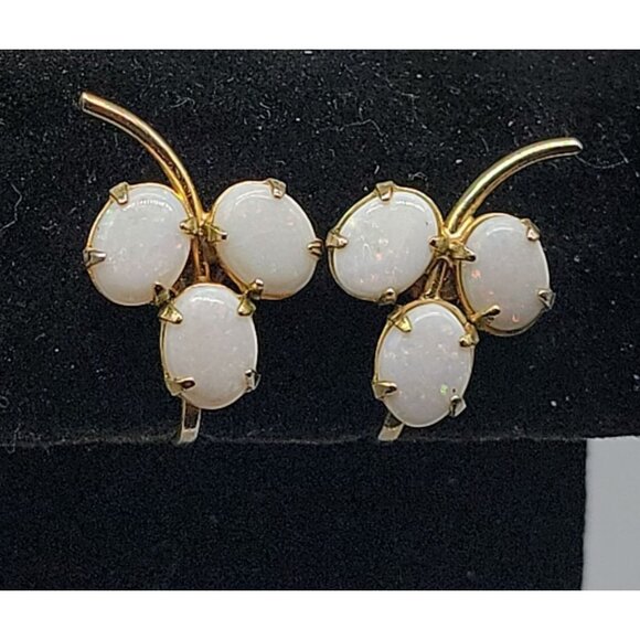 Sorrento 12kGF Faux Opal Cluster Clipped On Earrings Yellow Gold Filled Vintage - Picture 1 of 13